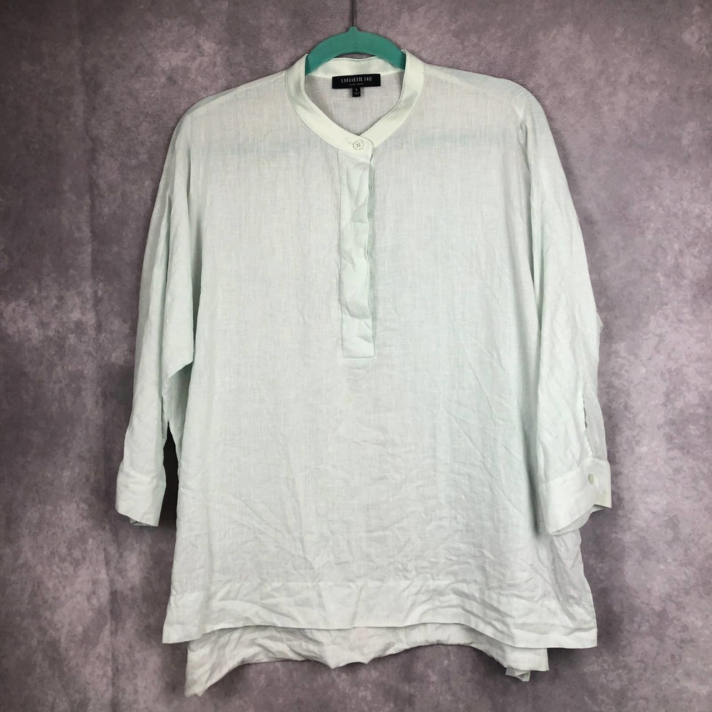 Lafayette 148 New‎ York Tunic Top Womens Small Linen Green Blouse Boxy Lagenlook